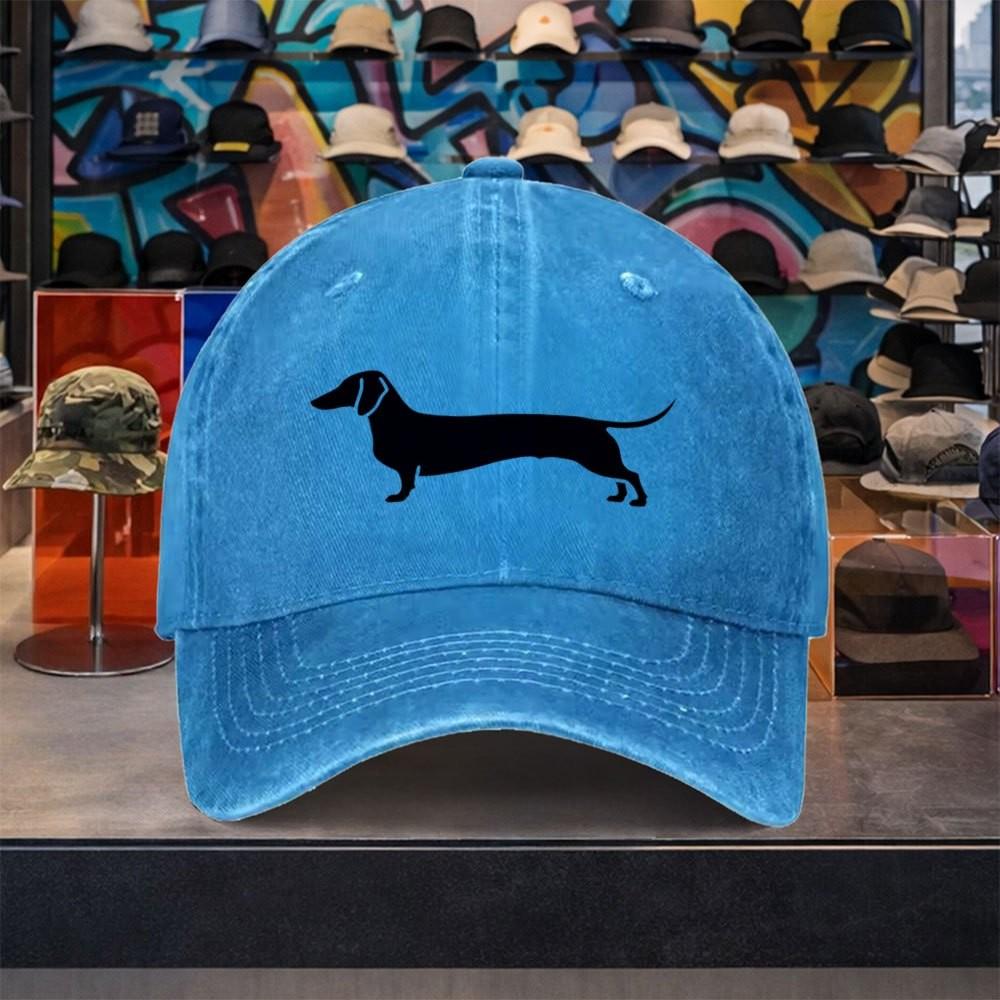 Dachshund Silhouette Baseball Cap Washed Cotton Adjustable Casual Curved Brim Hat for Unisex
