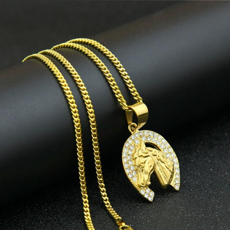 Hip-hop Color Horse Head Fashion Jewelry Accessories Light Luxury Pendant Necklace 60CM(Necklace Long)