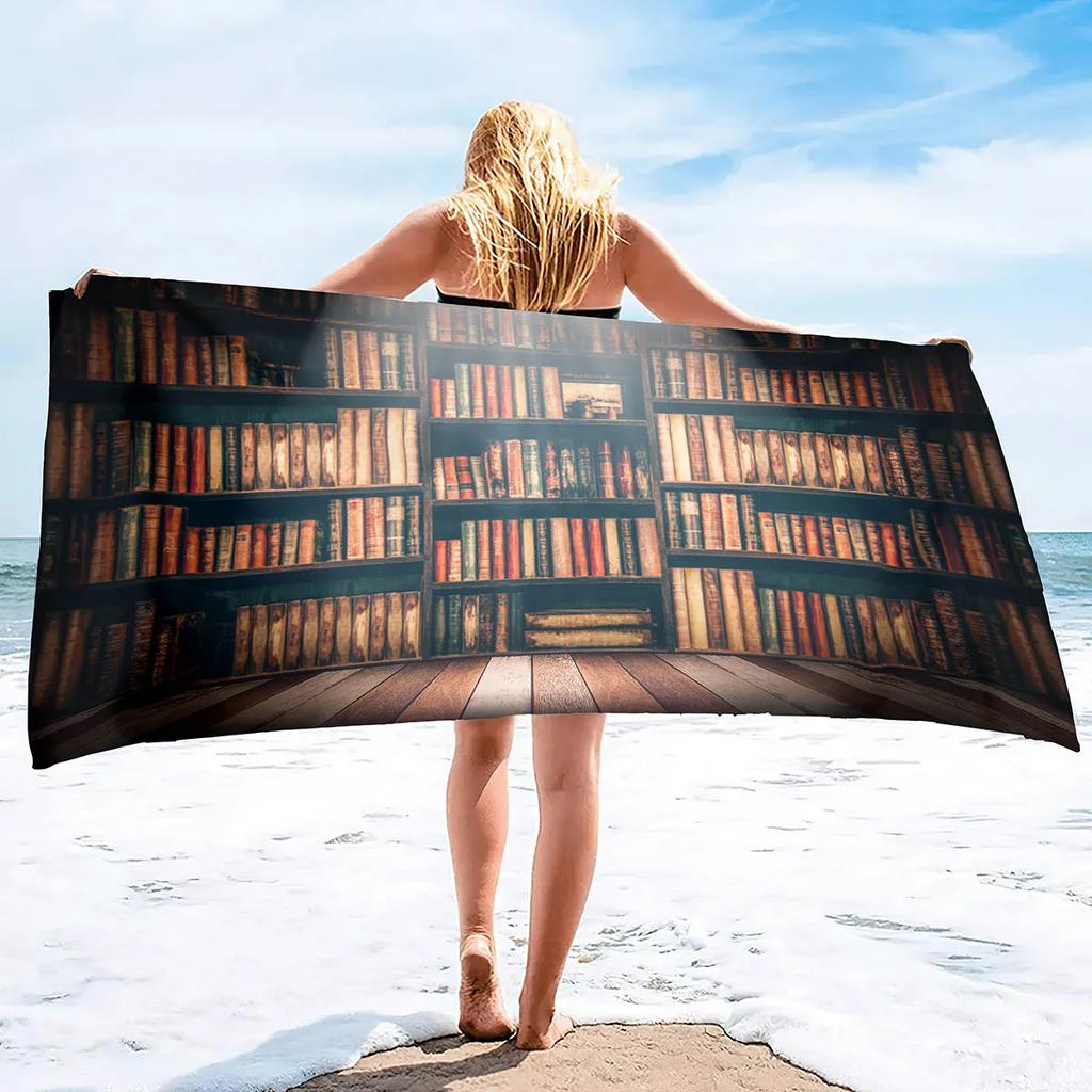 Quick Dry Beach Towel,Library Bookcase Printed Microfiber Lightweight Bath Towels Super Absorbent for Pool Towels Kids & Adults