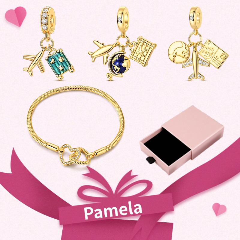 Pink Heart Charm Set 925 Original Silver Charms Bracelet With Gift Box For Women Wedding Anniversary Jewelry Gift 4pcs/lot