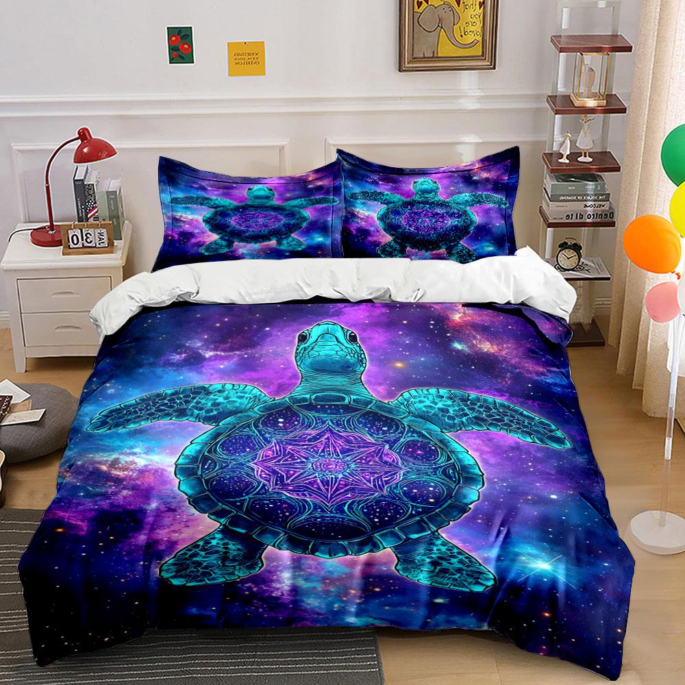 Turquoise turtle, cosmic background. Bedding sets Duvet cover sets Duvet covers Pillowcases(1 * Duvet Cover 2 * Pillowcases without duvet insert)