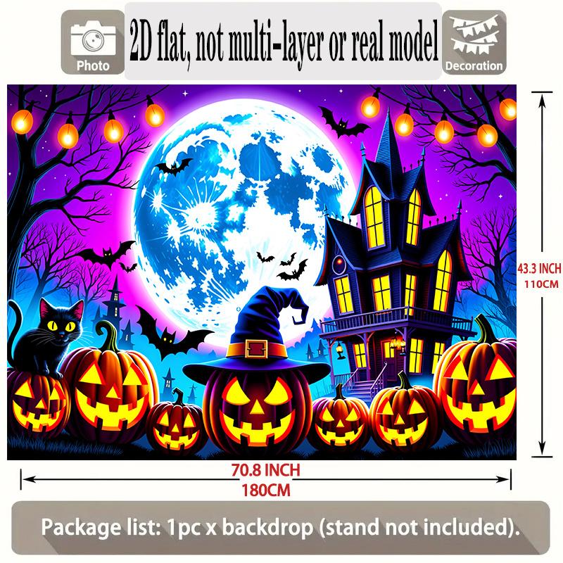 Party Backdrop Halloween Castle Moon Flat Spooky Gothic Pumpkin Panel Parties Photo Background Decor Front Door Decor