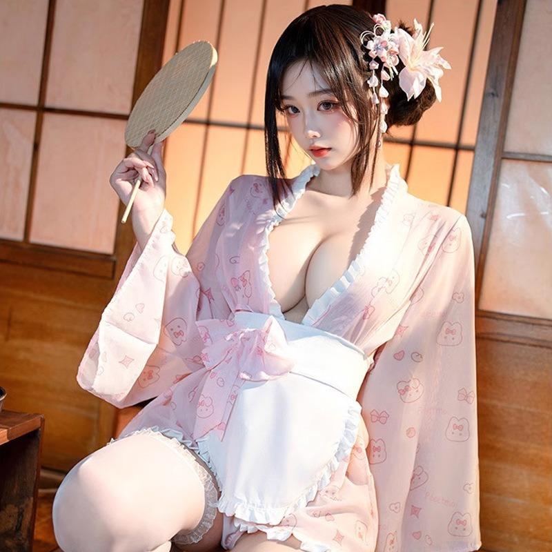 Sexy Lingerie Bunny Private Room Japanese-style Printed Kimono Suit Sexy Pure Desire Nightclub Maid Outfit