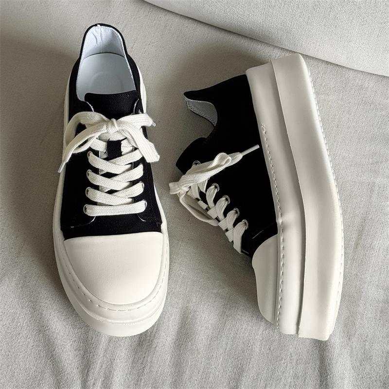 Fashion Youthful And Trendy Men's Casual Solid- Color Canvas Shoes With Lace -Up Thick-Soled Design Comfortable Urban Style Sports Shoes