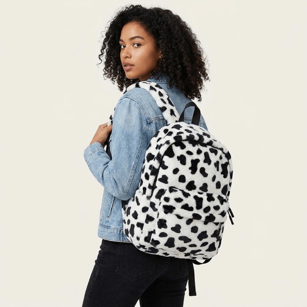 Plush Leopard Print Backpack Lightweight Students Daypack Wear Resistant Students School Bag  Daily