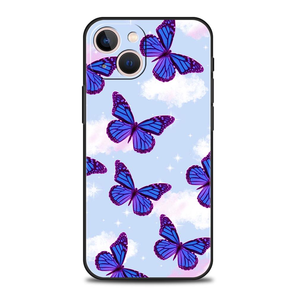 Butterfly Crystal Luxury Phone Case For iPhone 11 12 13 14 15 Pro Max Mini X XR XS 7 8 Plus SE Soft Silicone Cover Black Funda