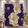 3D Flower Shower Curtain Purple Beige Paper Art Design Elegant Blooms Modern Bathroom Decor Waterproof Free Hooks Included
