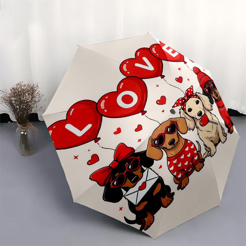 1pc Valentine's Day with cute dogs balloons. Umbrella with Plastic Handle,Suitable for All Seasons Home Travel Outdoor Umbrellaptys31067