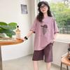 Summer Girls Cotton Alphabet Cartoon Print Loose T-Shirt Tops+Shorts Pant Sets School Kids 2PCS Tracksuit Children Outfit 5-16Yr
