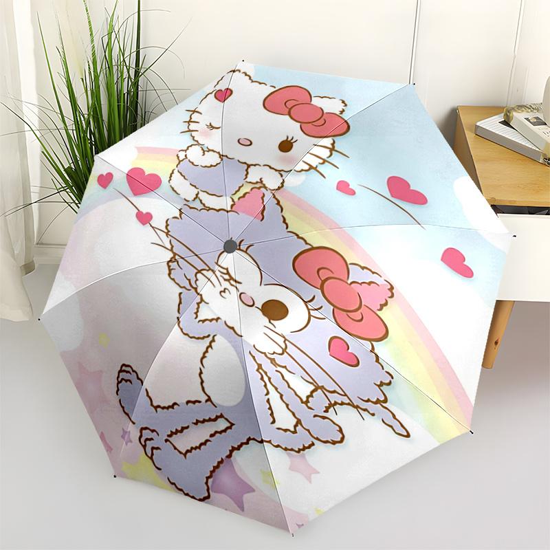 1pc Hello Kitty & Catty Chan Automatic Folding Umbrella - Portable 3-Fold Design with Iron Frame - Outdoor - Ideal Gift for Fans, Travelers, Daily Use