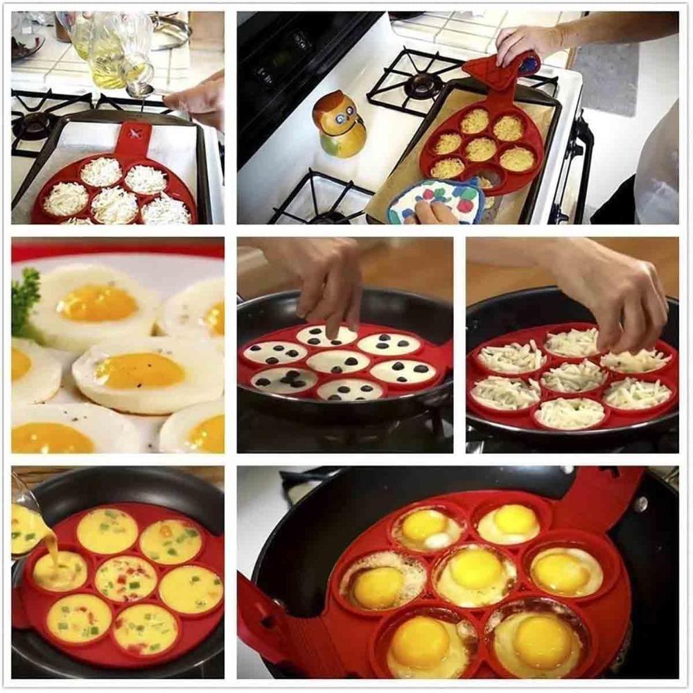 1Pcs Round Egg Griddle 7 Hole Food Grade Silicone Nonstick Pan Egg Pancake Mold Home Cooking Kitchen Baking Accessories