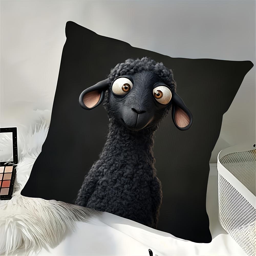 1 Pezzo Copricuscino Decorativo Nero con Stampa Pecora Nera Occhi Grandi, Adatto per Divano, Camera da Letto, Soggiorno, Un Regalo Divertente per gli Amanti degli Animali.