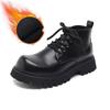 Men's Casual Business Office Platform Boots Lace-up Natural Leather Shoes Cowboy Ankle Boot Black Trendy Autumn Winter Botas Man