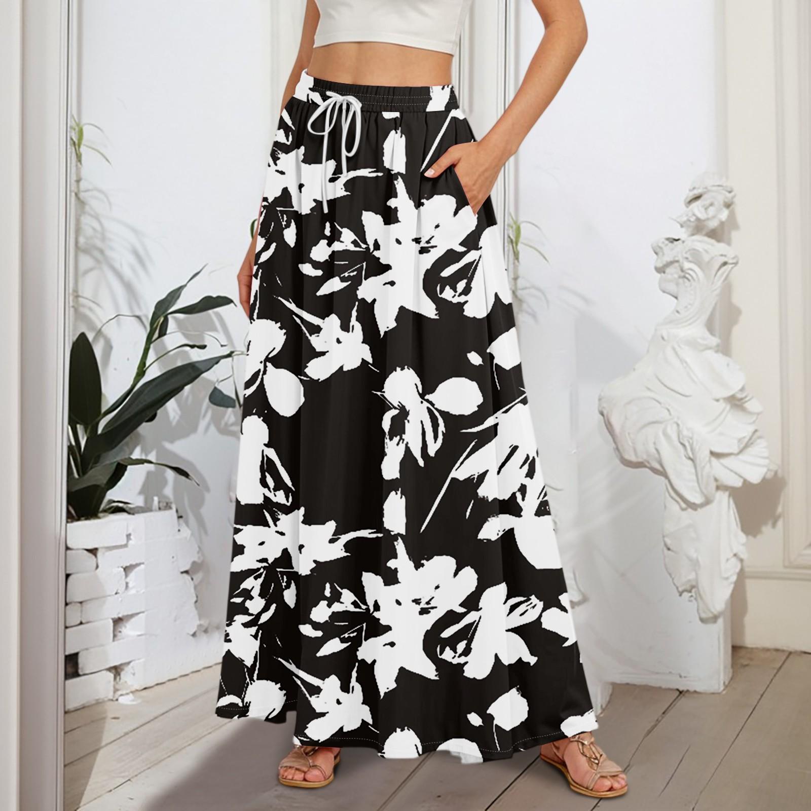 

Жіночі розкльошені жіночі спідниці-лінія з рюшами та довгі спідниці з еластичною талією Елегантні багаторівневі довгі спідниці в стилі бохо M