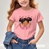 Girls New Cartoon Printed Shortsleeved Tshirt Summer Shortsleeved Tshirt Childrens Round Neck Top  polyester fabric