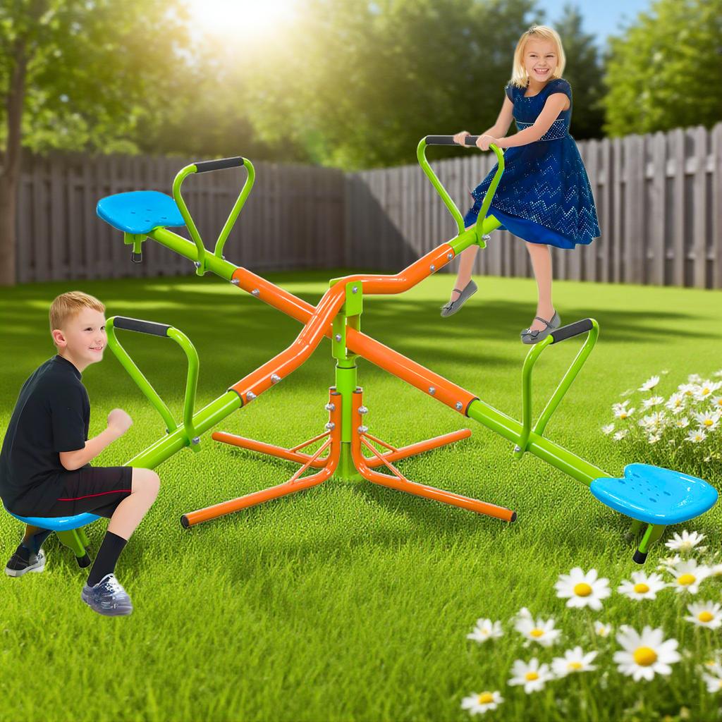 XSS004 Altalena a bilico a quattro posti per parco giochi all'aperto per bambini, altalena a bilico con sedili in plastica robusta girevoli a 360 gradi per bambini dai 3 anni in su