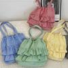 Cute College Style Plaid Canvas Bag Women's New Large-capacity Lace Tote Bag