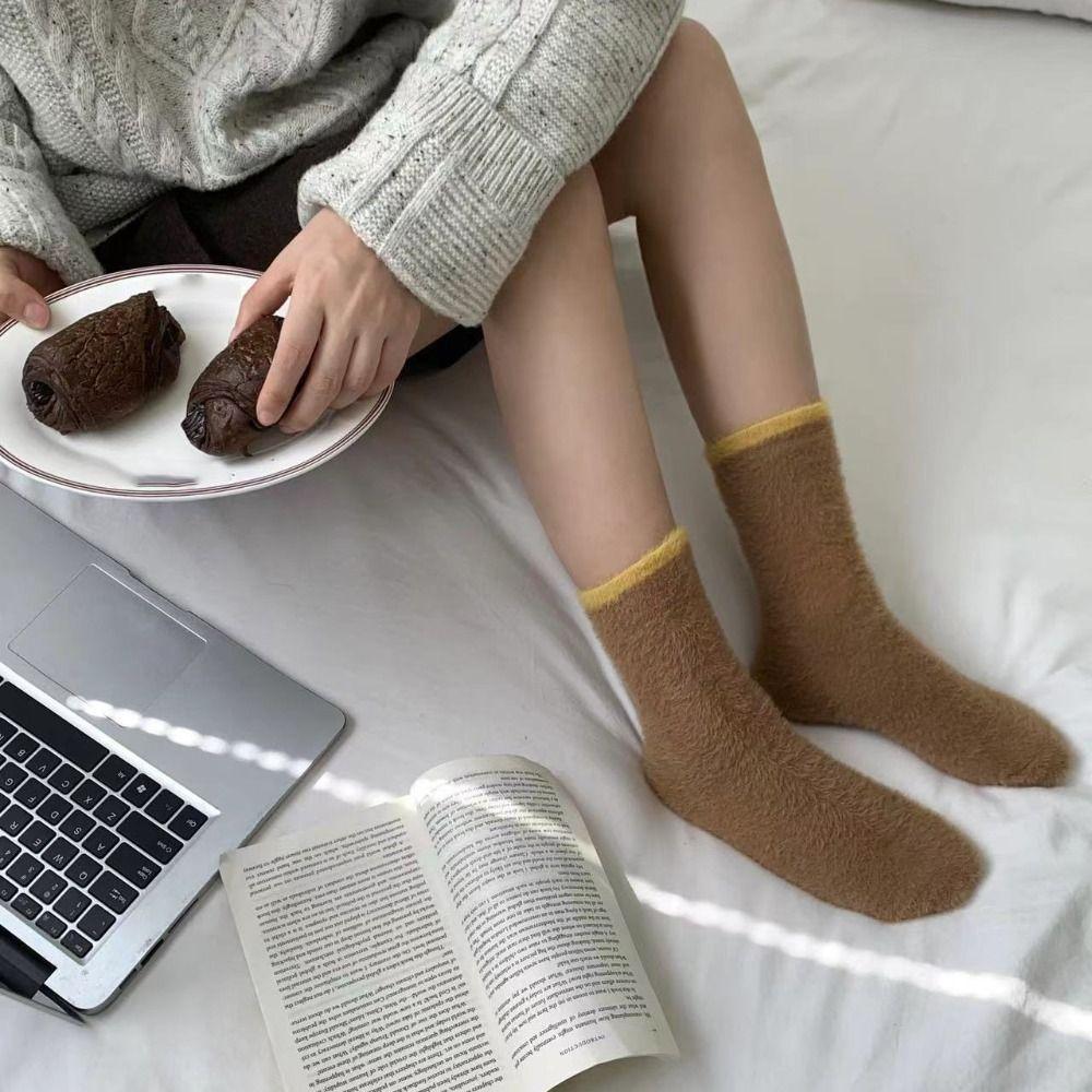 4Pairs Pile Up Winter Fluffy Socks Patchwork Plush Floor Socks Thicken Warm Socks  Autumn Winter