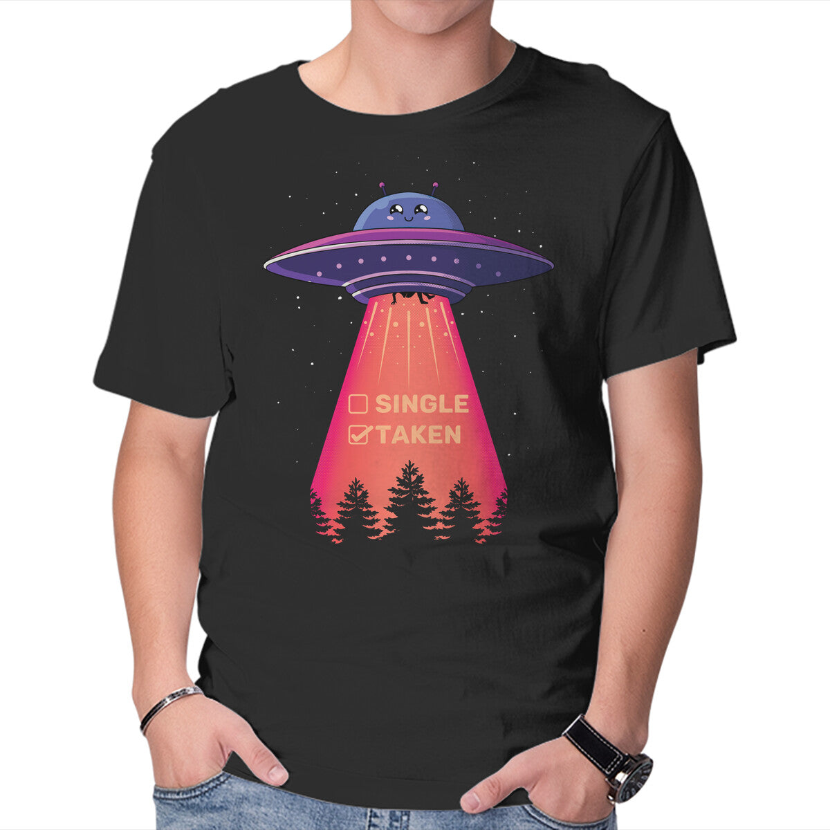 Unisex Crew Neck T-Shirt UFO Taken Graphic Short Sleeve Casual Tee XS