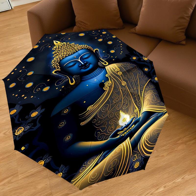 1PC Buddha Lotus Automatic Open/Close Umbrella with Windproof, 8-Rib Sturdy Canopy, Durable Ribs, Fashionable Design, Outdoor Accessory, Fun Prin, Hol