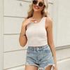 GMXIA Spring and Summer Micro Elastic Short Sleeveless Women's Top Solid Color Round Neck Basic Knitted Vest for Women