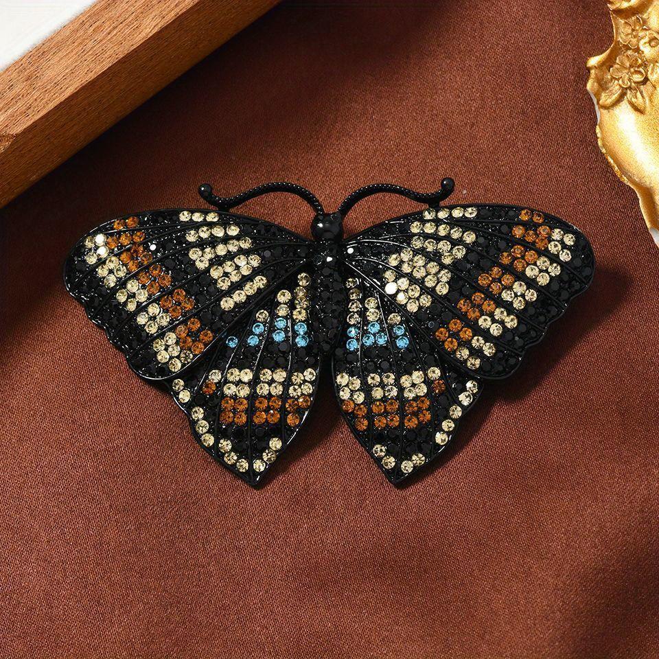

Elegant Vintage Butterfly Brooch Pin - Blue & Golden Floral Design, Zinc Alloy, Perfect for Formal Events, Mother S Day, and Banquets, Butterfly Jewel