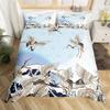 Japanese Ukiyoe Bedding Set White Fox Blossoms Floral Duvet Cover Polyester Galaxy Exotic Animal Comforter Cover Twin Queen Size