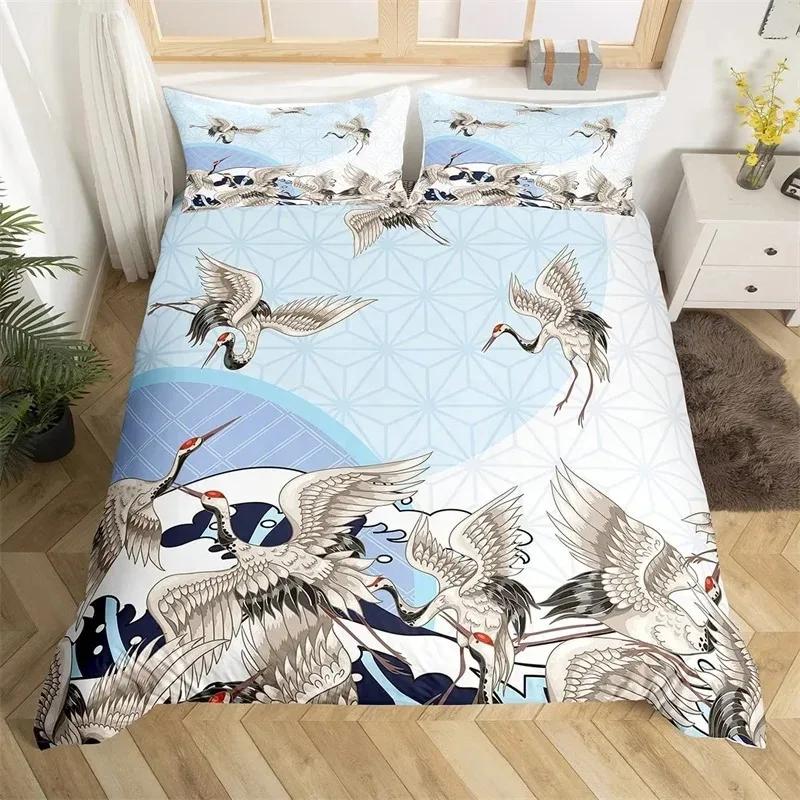 Japanese Ukiyoe Bedding Set White Fox Blossoms Floral Duvet Cover Polyester Galaxy Exotic Animal Comforter Cover Twin Queen Size