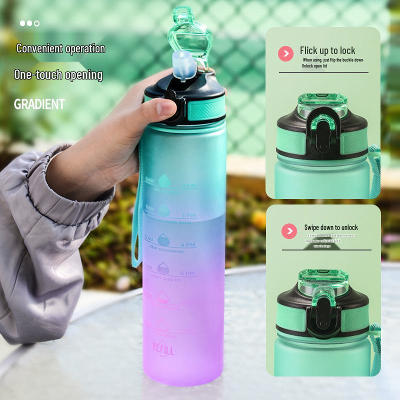 Gradient Color Large Capacity Bounce Lid Plastic Sports Water Bottle for Men and Women