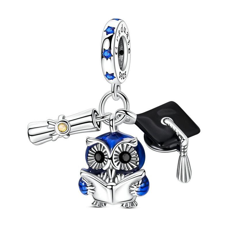 New Copper Graduation Season Charms Beads Mortarboard Happy Graduation Pendants Fit Bracelet Diy Fine Jewelry Gift