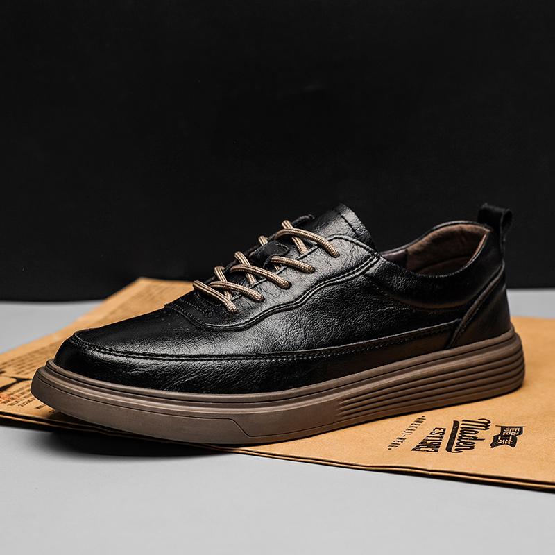 Fashion Men's Leather Shoes Lace Up Summer Comfortable Sneakers Outdoor Fashion Men Shoes Soft Leather Versatile Skateboard Shoes Men