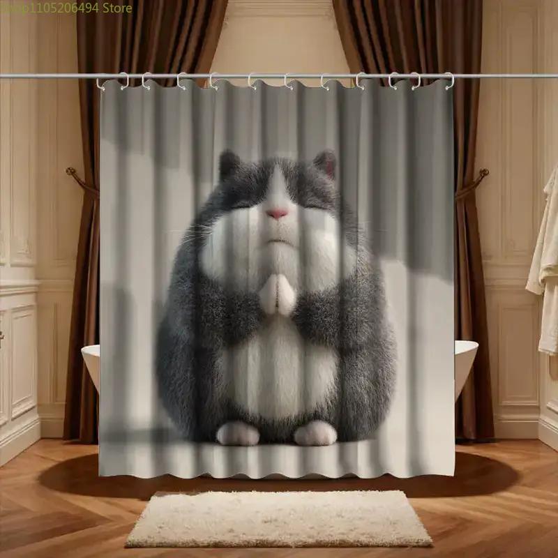 1pc Bathroom Shower Curtain, Daily Gratitude Practice Camp, Cute Pet Day Shower Curtain, with 12 Hooks, 180*180Cm Bathroom Cur