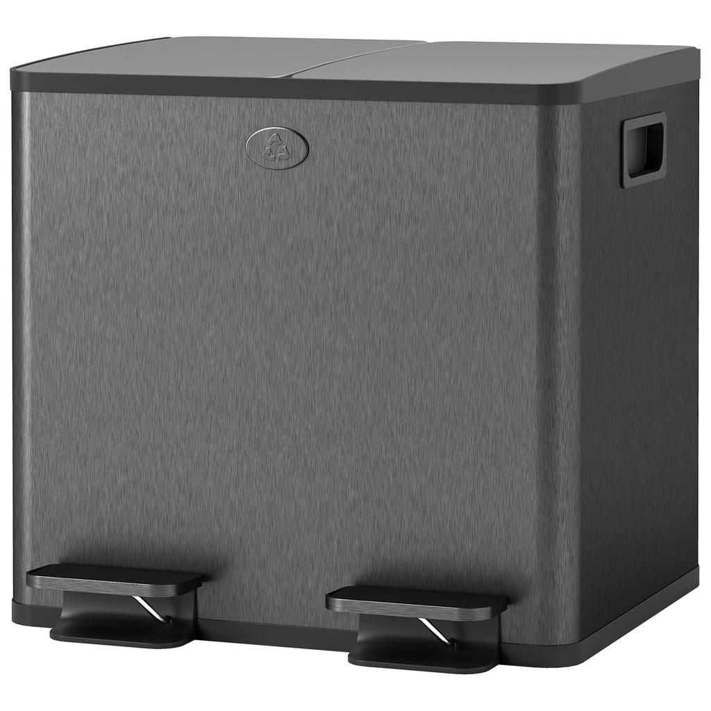 30L Dual Compartment Stainless Steel Bin, with Deodoriser Holders - Black