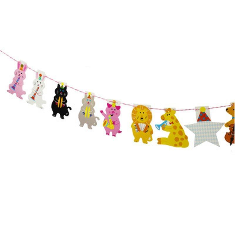 Length 2m Paper Happy Family Birthday Party Animal Shape Colourful Flag 1 Set/bag For Kindergarten Decoration Supplies