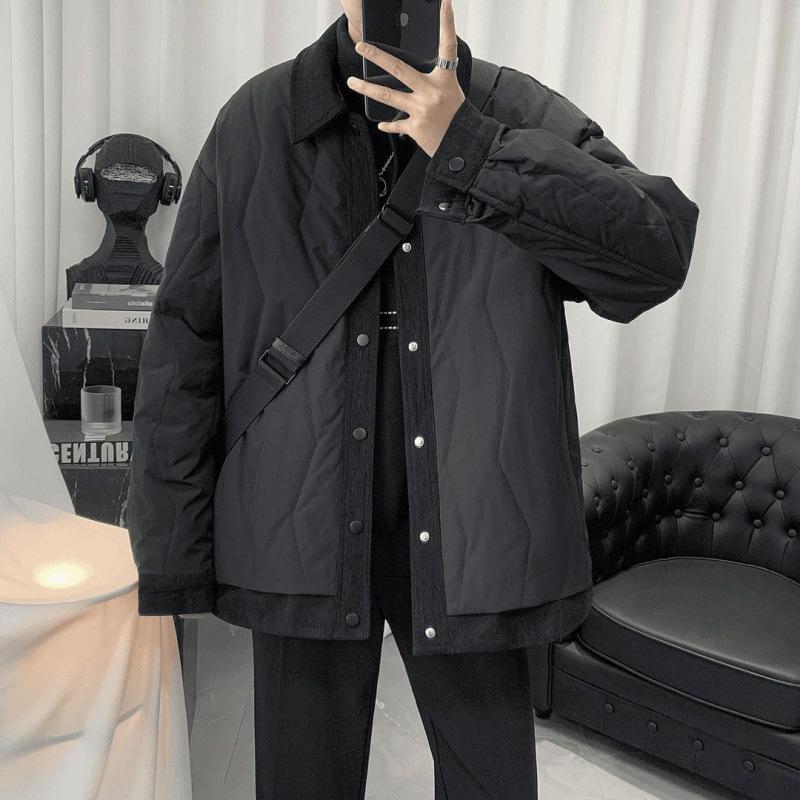 Men s Winter Corduroy Patchwork Lapel Jacket - Fashionable, Loose, Thickened, Cotton-Padded Outerwear M (50-60 kg)