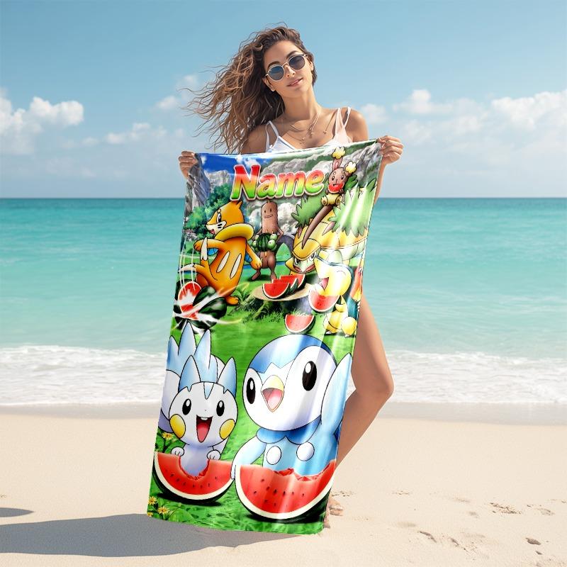 Custom Name Cute Pokemon Watermelon beach towel,quick drying absorbent beach towel,outdoor sports swimming beach towel,Soft and comfortable