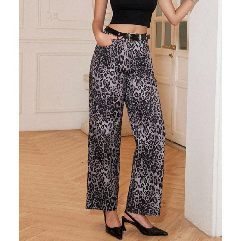 Pantaloni Larghi a Vita Alta con Stampa Leopardo da Donna Primavera 2026, Nuovi Pantaloni Casual Dritti Larghi