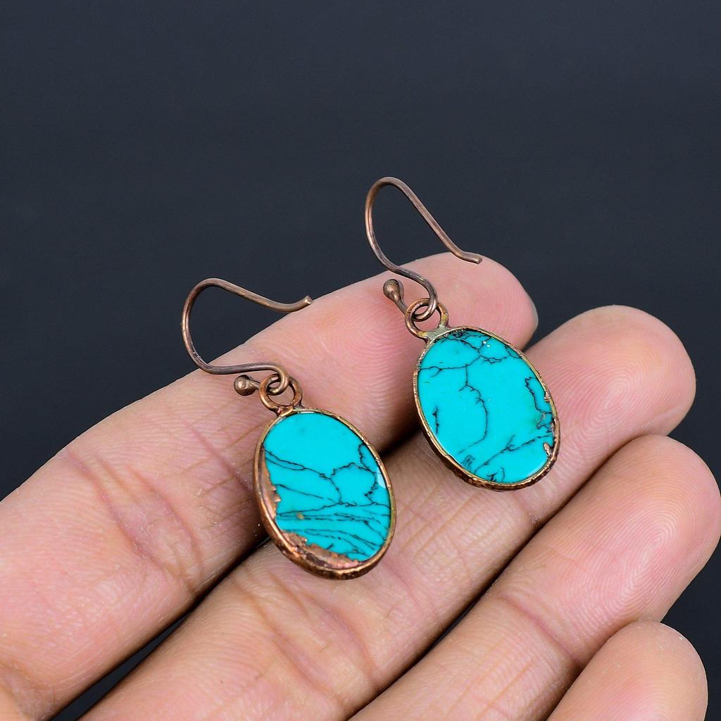 Santa Rosa Turquoise Earrings Gemstone Jewelry, Copper Electroformed Handmade Earrings, Latest Design Jewelry