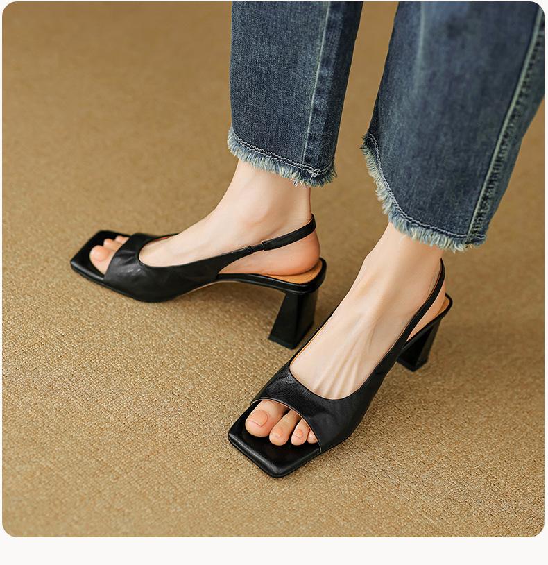 

Square head one-word open-toed sandals women s 2025 summer new fish mouth versatile thick heel high heels 41 чёрный