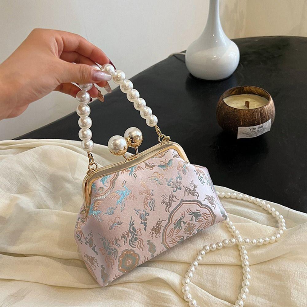 Shoulder Embroidery Banquet Bag Kiss Lock Hanfu Clutch Bag Trendy Ladies Shell Bag  Women