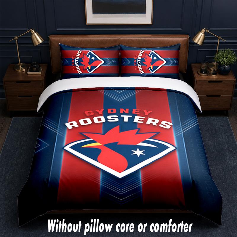 Sydney Roosters Design Bett Bettwäsche Set 1 Bettbezug + 2 Kissenbezüge Weich Atmungsaktiv Haushalt Bettwäsche