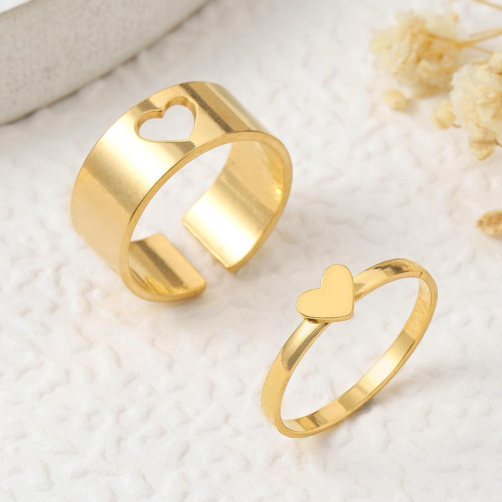 Specially Designed Stainless Steel Jewelry Cutting Heart Butterfly Couple Rings Fashion Simple Titanium Steel Ring Two-Piece Set