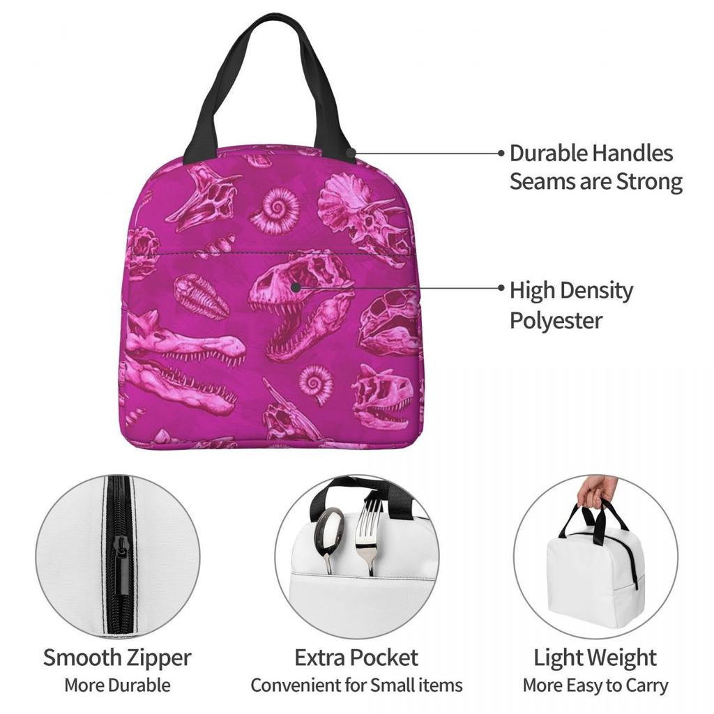 Pink Dinosaur Fossils Unearthed Insulated Lunch Bag for Women Office Cooler Thermal Food Box Tote Portable Lunch Boxes Container