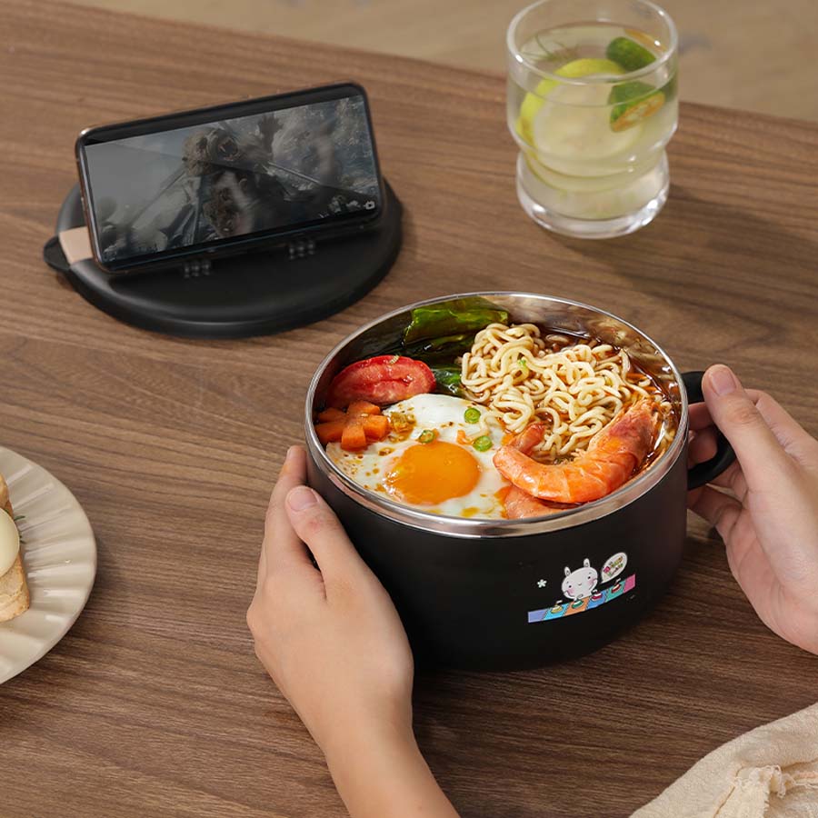 Thick Stainless Steel Instant Noodle Bowl with Lid, Large Capacity Student Dormitory Instant Noodle Artifact