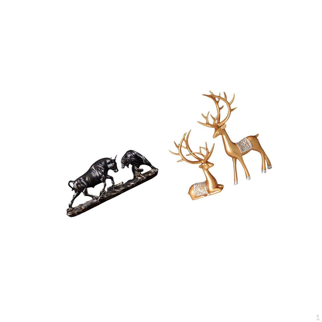 European Bull Figurine And Chinese Reindeer Statues Modern Artwork Animal Sculpture Collectable