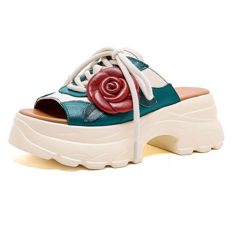 Mode GKTINOO Cuir Véritable Chaussures d'Été Femmes Pantoufles Compensées Extérieur Diapositives Loisirs 2025 Nouvelles Pantoufles Concises Faites Main pour Dames