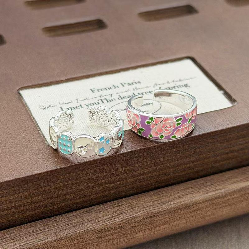 Flower Shadow Shaking Wind Sweet And Gentle Camellia Flower Color Light Luxury Ring Femininity Fashion National Style Niche Ring Tide