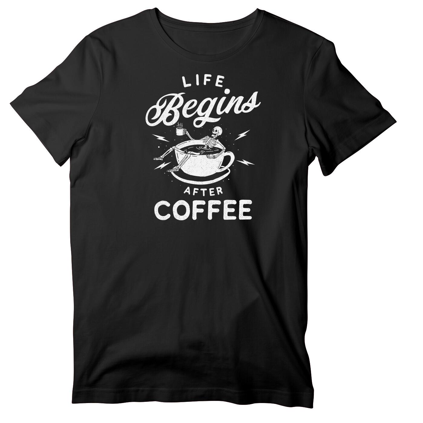 Life Begins After Coffee T-shirt, Funny Coffee Lover Short Sleeve Shirt S