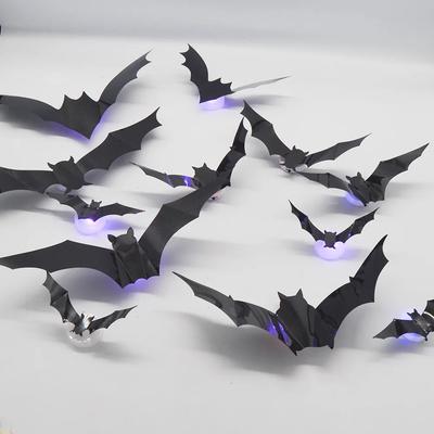 10-72pcs/set Halloween Creative Stereoscopic Bat LED Night Lights Holiday Party Garage Decoration PET Glow Wall Sticker