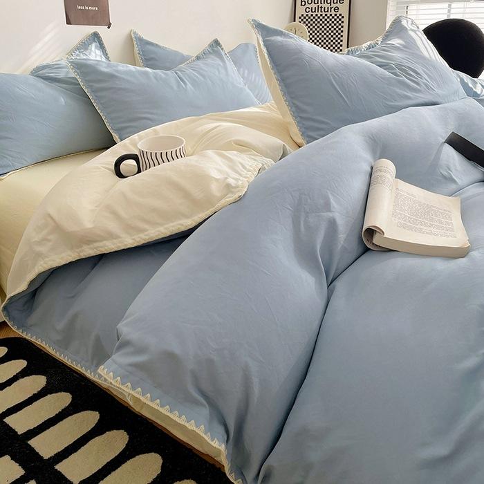 3pcs Simple Double Solid Color Quilt Cover and Pillowcases Nordic King Queen Size Bedding Set Soft Comfort Brushed Duvet Cover